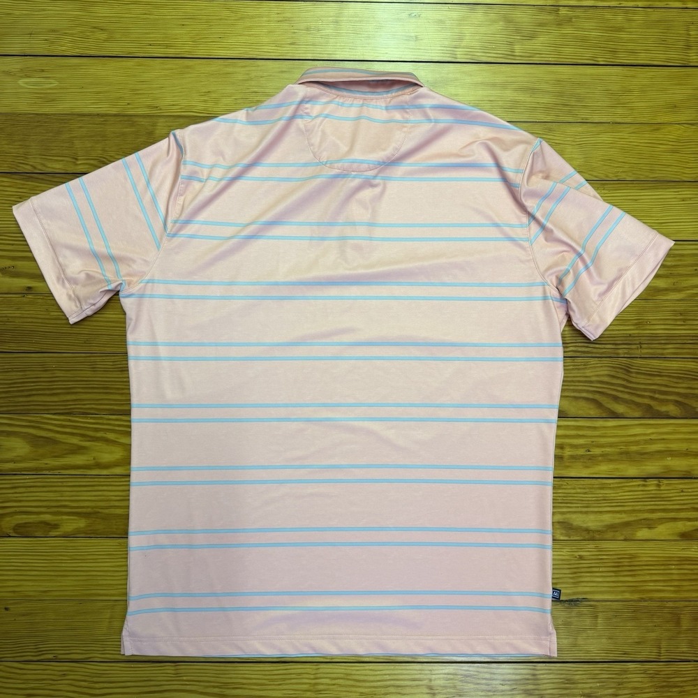 Mizzen + Main Polo Shirt Mens XL Trim Coral Blue Stripe Performance Stretch - Picture 9 of 9
